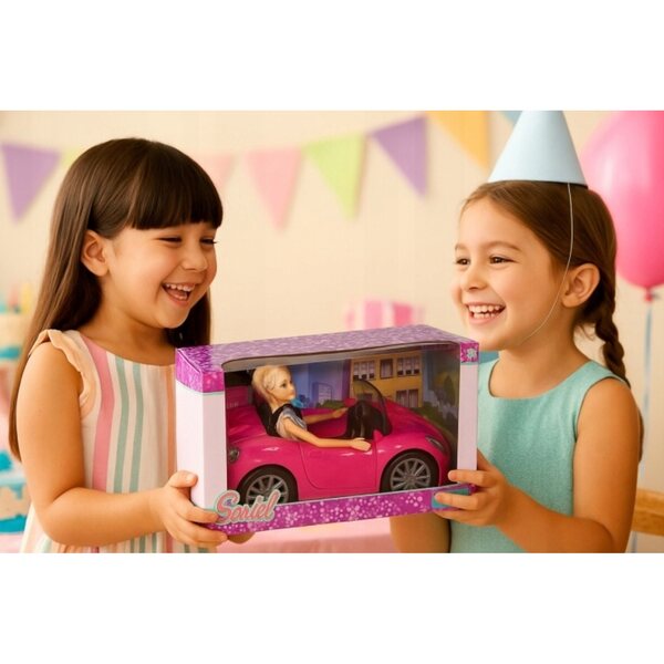 Rosa Cabriolet-Auto für Puppen mit realistischen Details und Doppelsitzen 31 cm