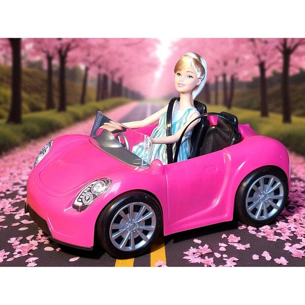 Rosa Cabriolet-Auto für Puppen mit realistischen Details und Doppelsitzen 31 cm