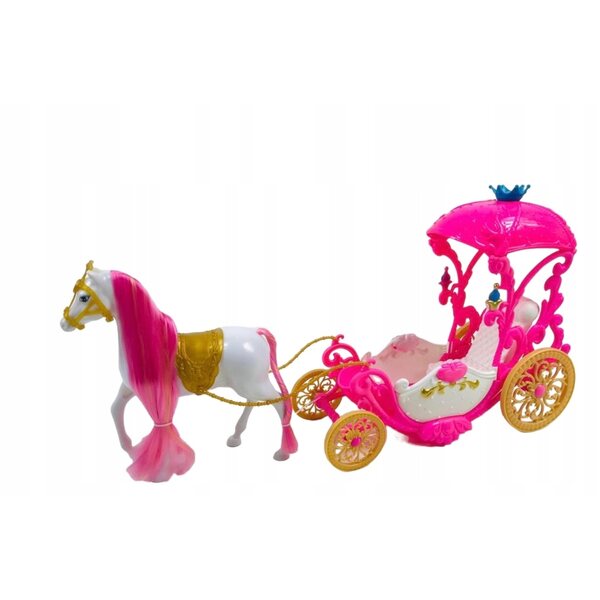 Carrozza rosa con cavallo per bambole, gioco da principessa 60 cm