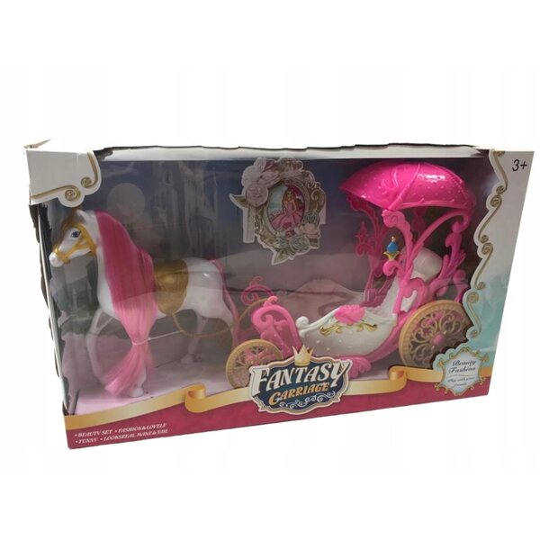 Carrozza rosa con cavallo per bambole, gioco da principessa 60 cm