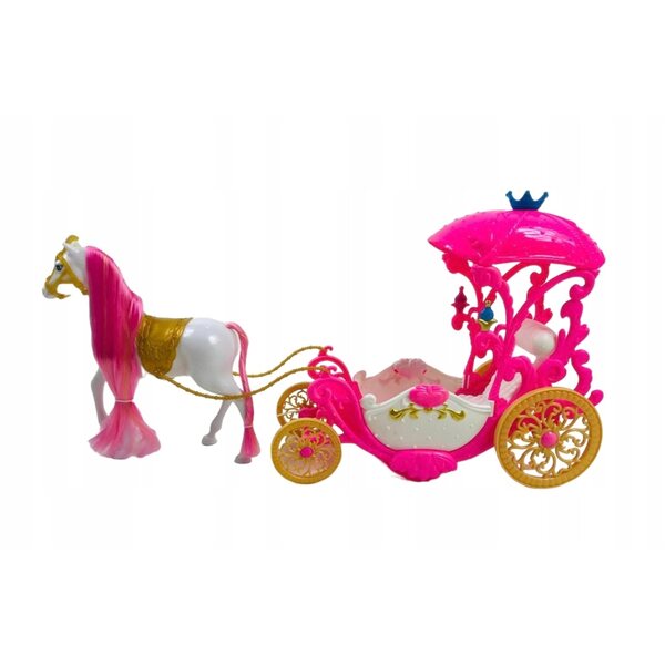 Carrozza rosa con cavallo per bambole, gioco da principessa 60 cm
