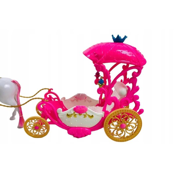 Carrozza rosa con cavallo per bambole, gioco da principessa 60 cm