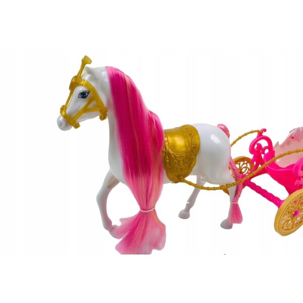 Carrozza rosa con cavallo per bambole, gioco da principessa 60 cm