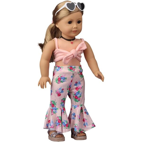 Kleidung für 18-Zoll-amerikanische Puppen – Hose mit Hosenträgern und Schleife, 2-teilig