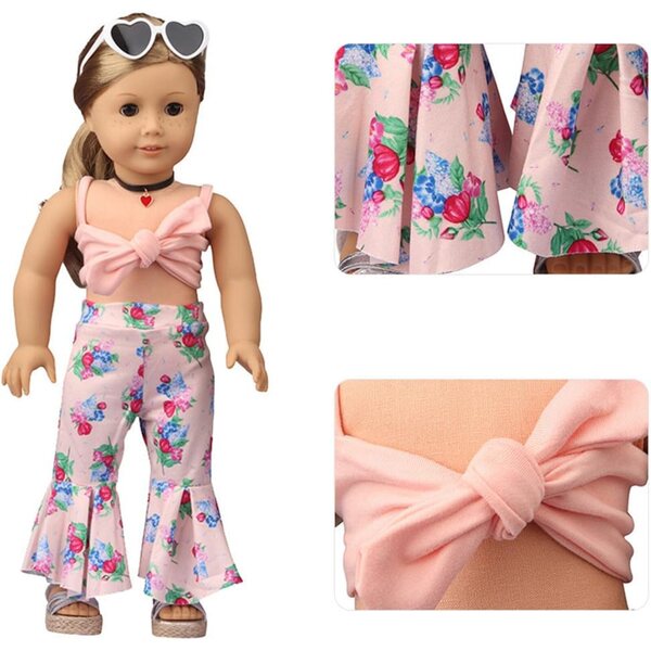 Kleidung für 18-Zoll-amerikanische Puppen – Hose mit Hosenträgern und Schleife, 2-teilig