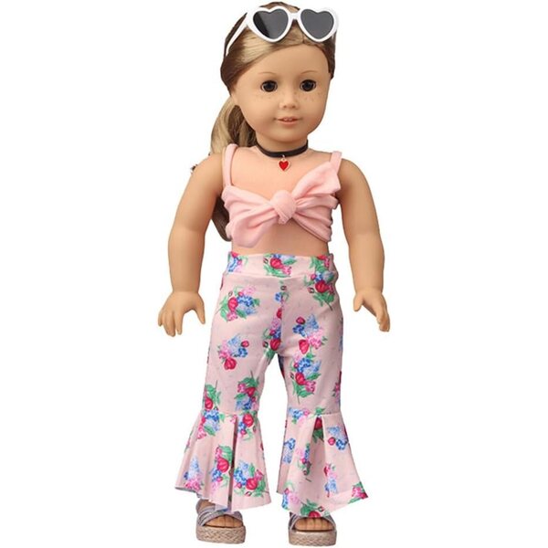 Kleidung für 18-Zoll-amerikanische Puppen – Hose mit Hosenträgern und Schleife, 2-teilig