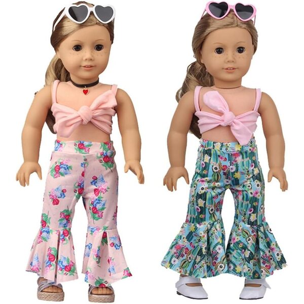 Kleidung für 18-Zoll-amerikanische Puppen – Hose mit Hosenträgern und Schleife, 2-teilig