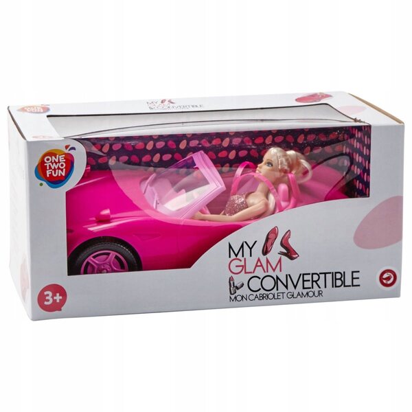 Rosafarbenes Cabriolet-Auto mit Puppe und zwei Sitzen für Kinder ab 3 Jahren