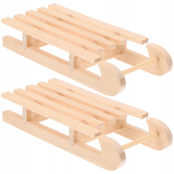 Mini slitta natalizia in legno decorativa per casa delle bambole 2 pezzi