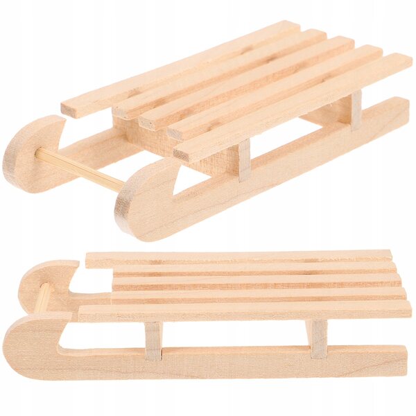 Mini slitta natalizia in legno decorativa per casa delle bambole 2 pezzi