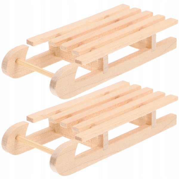 Mini slitta natalizia in legno decorativa per casa delle bambole 2 pezzi