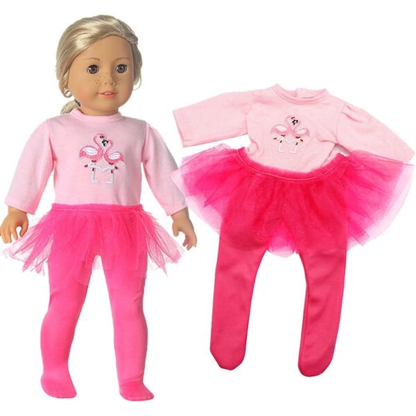 Kleidung für amerikanische Puppen 18 Zoll – Flamingo-Oberteil und -Hose, 2-teiliges Set