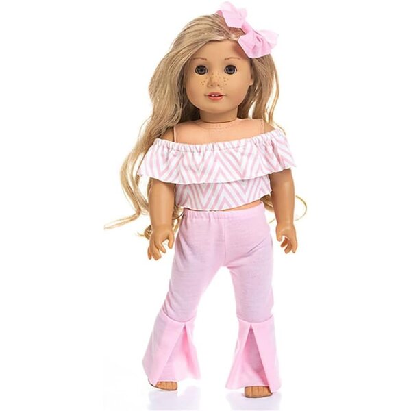 18-Zoll-Vintage-Kleidungsset für amerikanische Puppen, 3-teiliges Set mit ausgestellter Hose, Oberteil und Stirnband