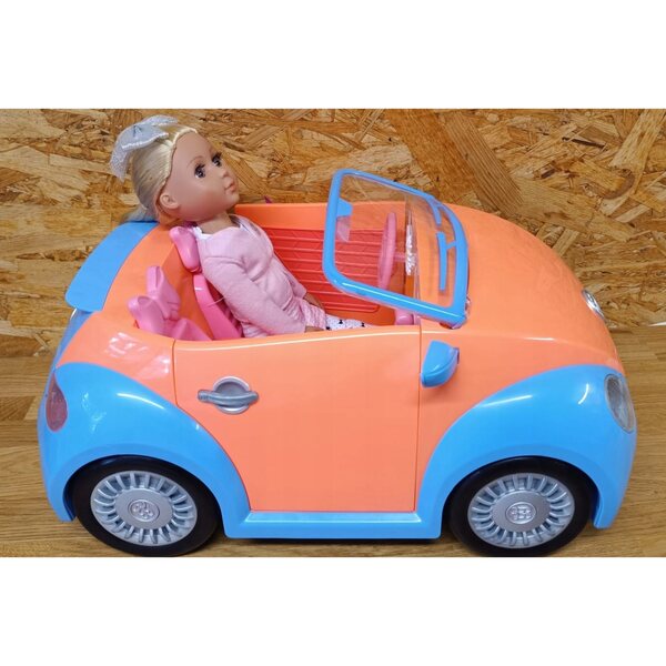 Glitzernde Mädchen Candice mit mehrfarbigem Cabriolet-Auto für Kinder ab 7 Jahren