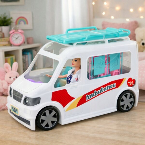 2-in-1-Krankenhauskrankenwagen mit Trage und Spielzeugzubehör für Kinder