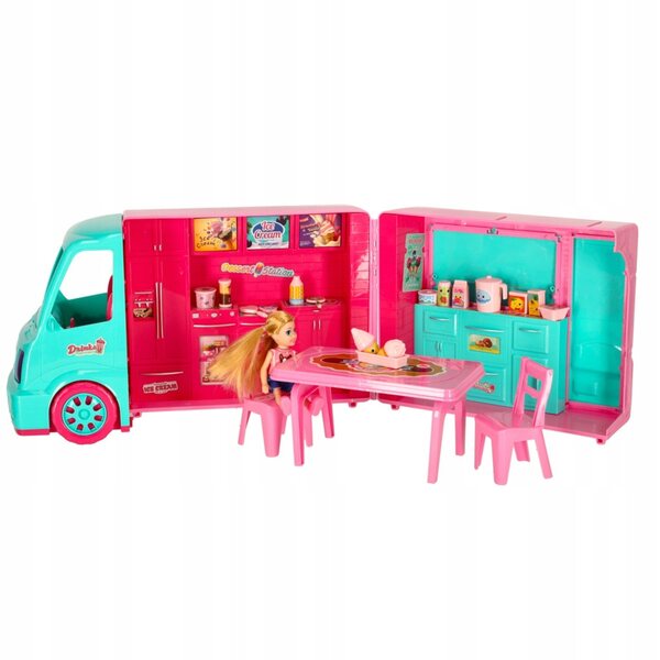 Kamper Food Truck für Kinder mit Zubehör, 21-teiliges Set für Puppen
