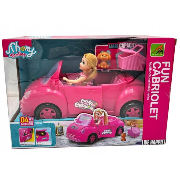 Rosa Cabriolet-Auto mit Puppe und Zubehör für ein Picknick-Spiel für Kinder ab 3 Jahren
