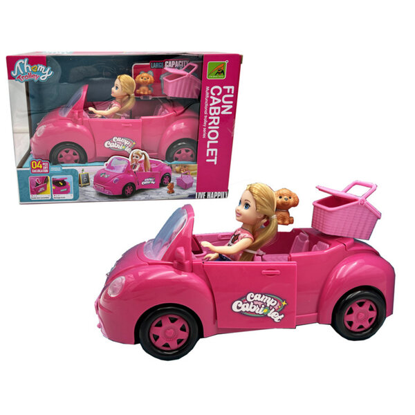 Auto Cabriolet Rosa con Bambola e Accessori per Gioco Picnic per Bambini 3+