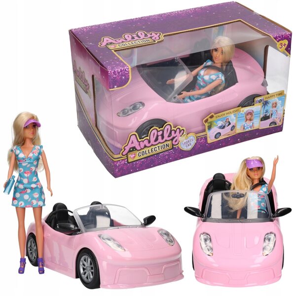 Rosafarbenes Cabriolet mit Anlily-Puppenspielzeugauto für Mädchen ab 3 Jahren