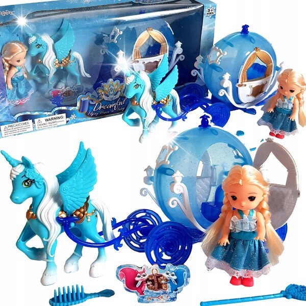 Pegasus-Kutschenset mit Schwanz und Puppe für die kleine Prinzessin im Alter von 3–6 Jahren