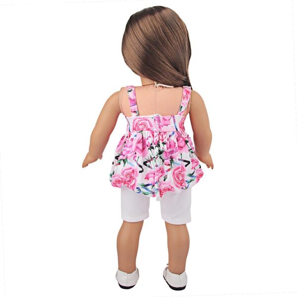 18-Zoll-Puppenkleidungshose mit Hosenträgern und Blumen, 2-teiliges Set