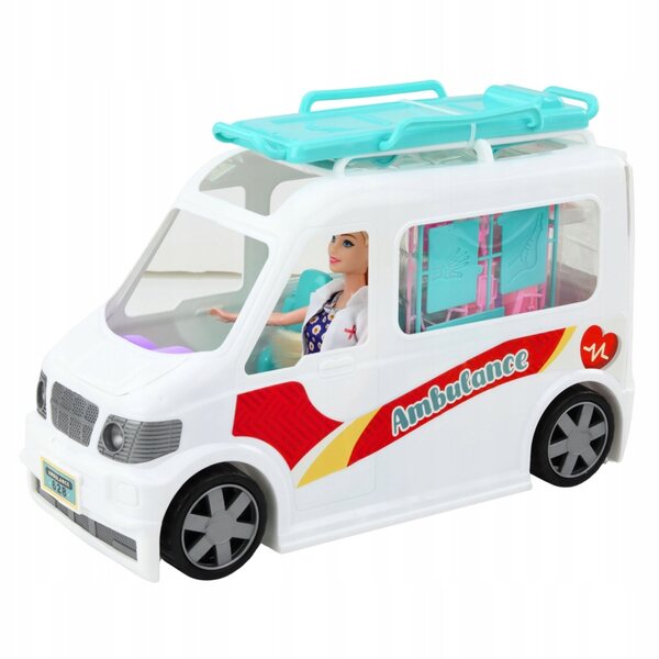 Spielzeugkrankenwagen mit Trage und Arztpuppe, mobiles Krankenhaus für Kinder