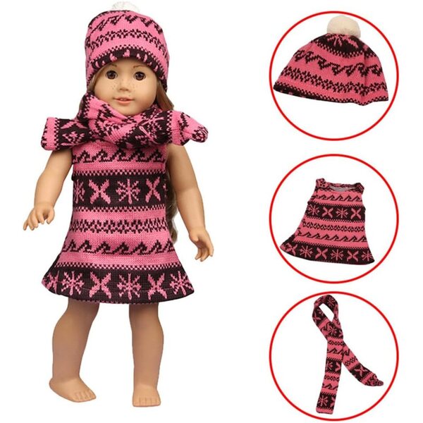 Set Abito Natalizio per Bambole Americane 18 Pollici - Gonna, Sciarpa, Cappello Rosso