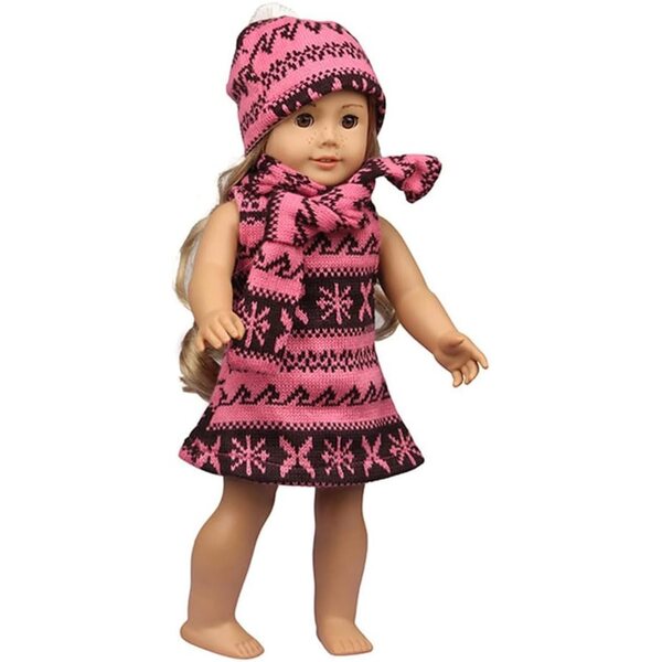 Set Abito Natalizio per Bambole Americane 18 Pollici - Gonna, Sciarpa, Cappello Rosso