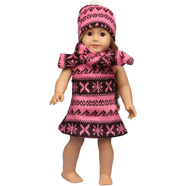 Set Abito Natalizio per Bambole Americane 18 Pollici - Gonna, Sciarpa, Cappello Rosso