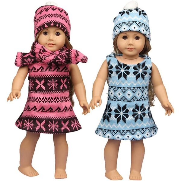 Set Abito Natalizio per Bambole Americane 18 Pollici - Gonna, Sciarpa, Cappello Rosso