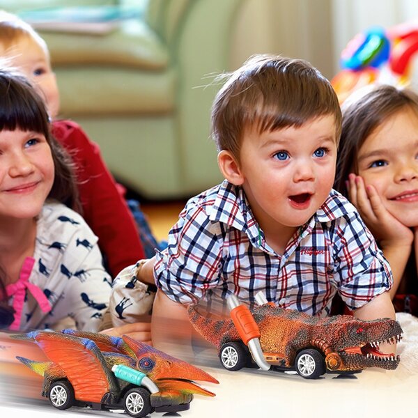 Set 6 modellini dinosauro con auto pull-back antiscivolo per bambini 2-8 anni