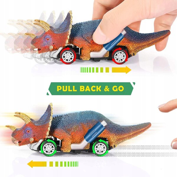 Set 6 modellini dinosauro con auto pull-back antiscivolo per bambini 2-8 anni