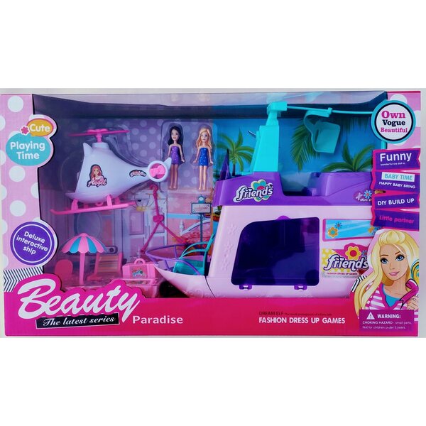 Jacht-Spielset mit Rutsche und Hubschrauber für Puppen – Adamigo