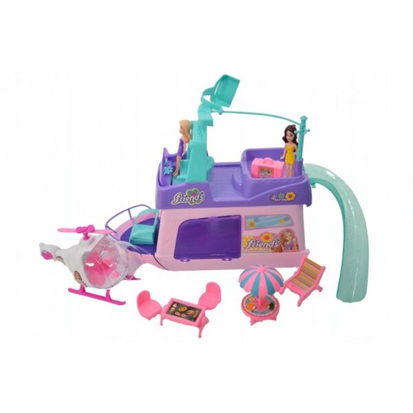 Jacht-Spielset mit Rutsche und Hubschrauber für Puppen – Adamigo