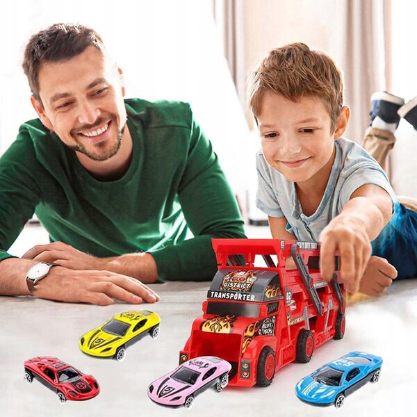 Set Auto Giocattolo in Lega con Garage e 7 Mini Veicoli per Bambini 3+