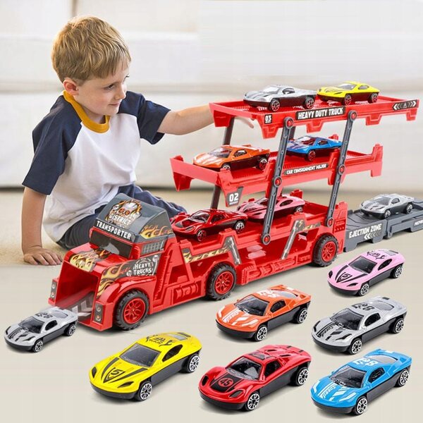 Set Auto Giocattolo in Lega con Garage e 7 Mini Veicoli per Bambini 3+