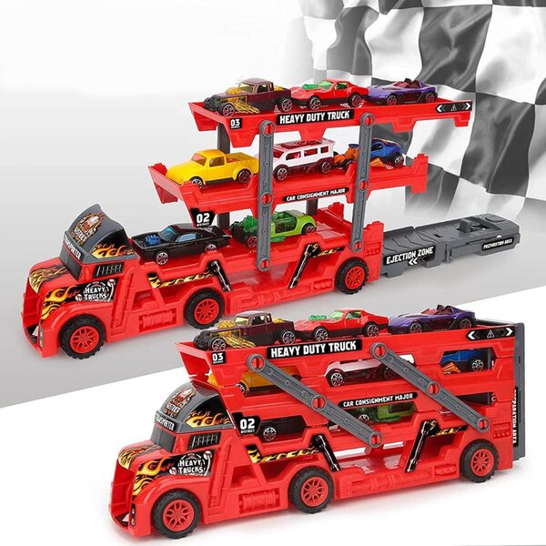 Set Auto Giocattolo in Lega con Garage e 7 Mini Veicoli per Bambini 3+