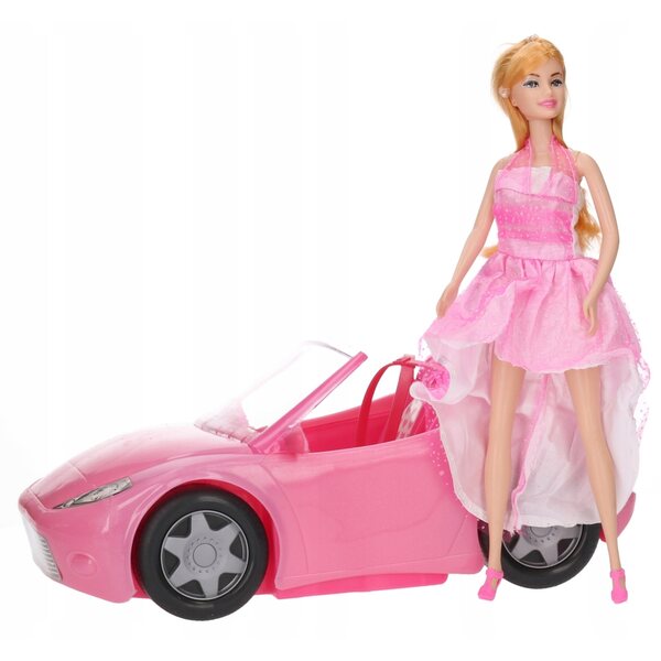 Rosa Cabriolet-Auto für Puppen 33x17,5 cm mit manuellem Antrieb Pegaz