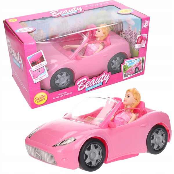 Rosa Cabriolet-Auto für Puppen 33x17,5 cm mit manuellem Antrieb Pegaz
