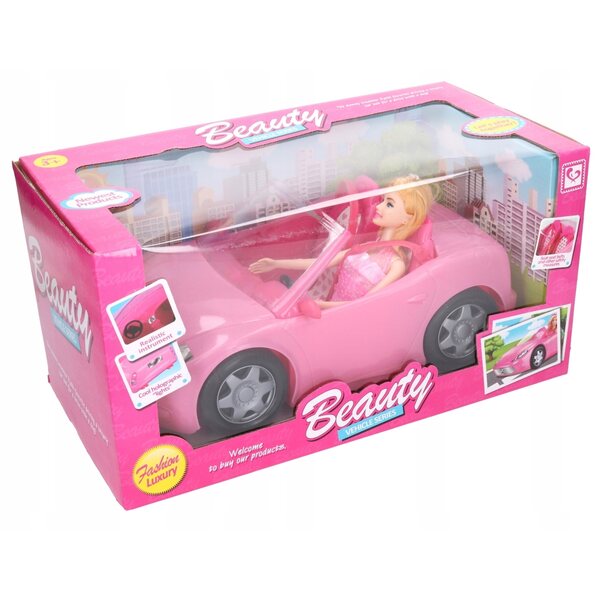 Rosa Cabriolet-Auto für Puppen 33x17,5 cm mit manuellem Antrieb Pegaz