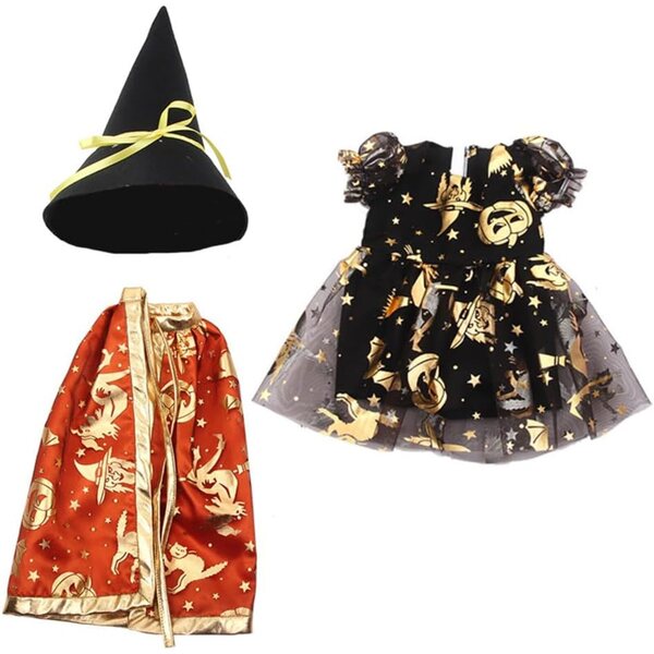 Kleidung für 18-Zoll-amerikanische Puppen – Halloween-Kürbis-Set, 3-teilig
