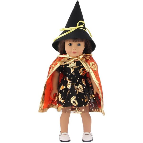 Kleidung für 18-Zoll-amerikanische Puppen – Halloween-Kürbis-Set, 3-teilig