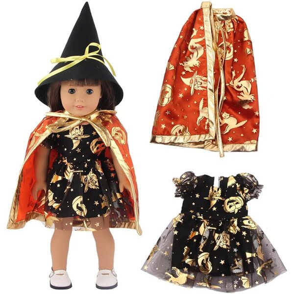 Kleidung für 18-Zoll-amerikanische Puppen – Halloween-Kürbis-Set, 3-teilig