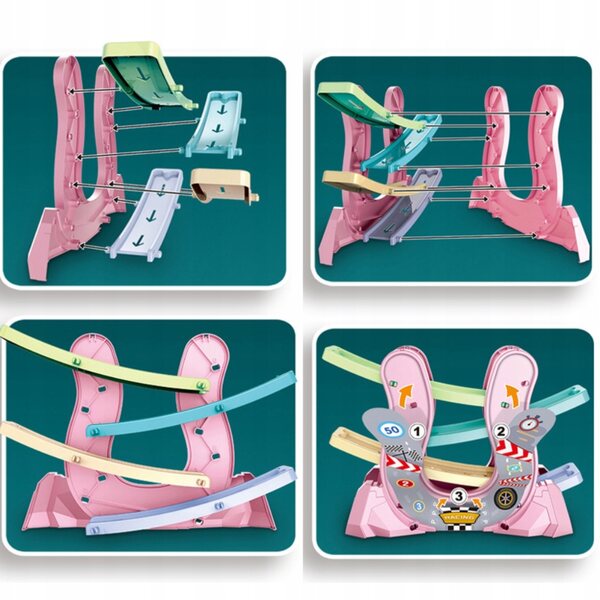 Renntor für Kinder mit 4 Spielzeugautos und Parkplatz, sicheres ABS-Lernspiel
