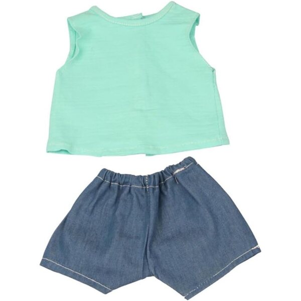 18-Zoll-Puppenkleidung für amerikanische Puppen – 2-teiliges Set aus grünem T-Shirt und Shorts
