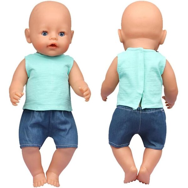 18-Zoll-Puppenkleidung für amerikanische Puppen – 2-teiliges Set aus grünem T-Shirt und Shorts