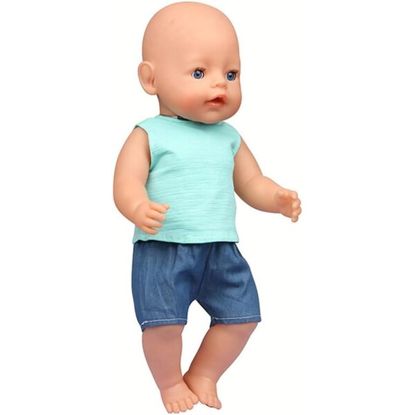 18-Zoll-Puppenkleidung für amerikanische Puppen – 2-teiliges Set aus grünem T-Shirt und Shorts
