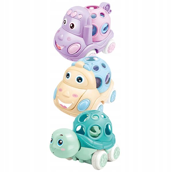 Set mit 3 batterielosen mechanischen Miniautos für Kinder aus widerstandsfähigem Kunststoff