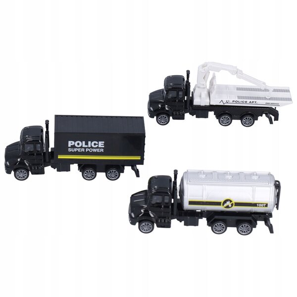 Set 3 modellini di camion soccorso con motore pull back scala 1:50 per bambini