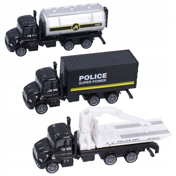 Set 3 modellini di camion soccorso con motore pull back scala 1:50 per bambini